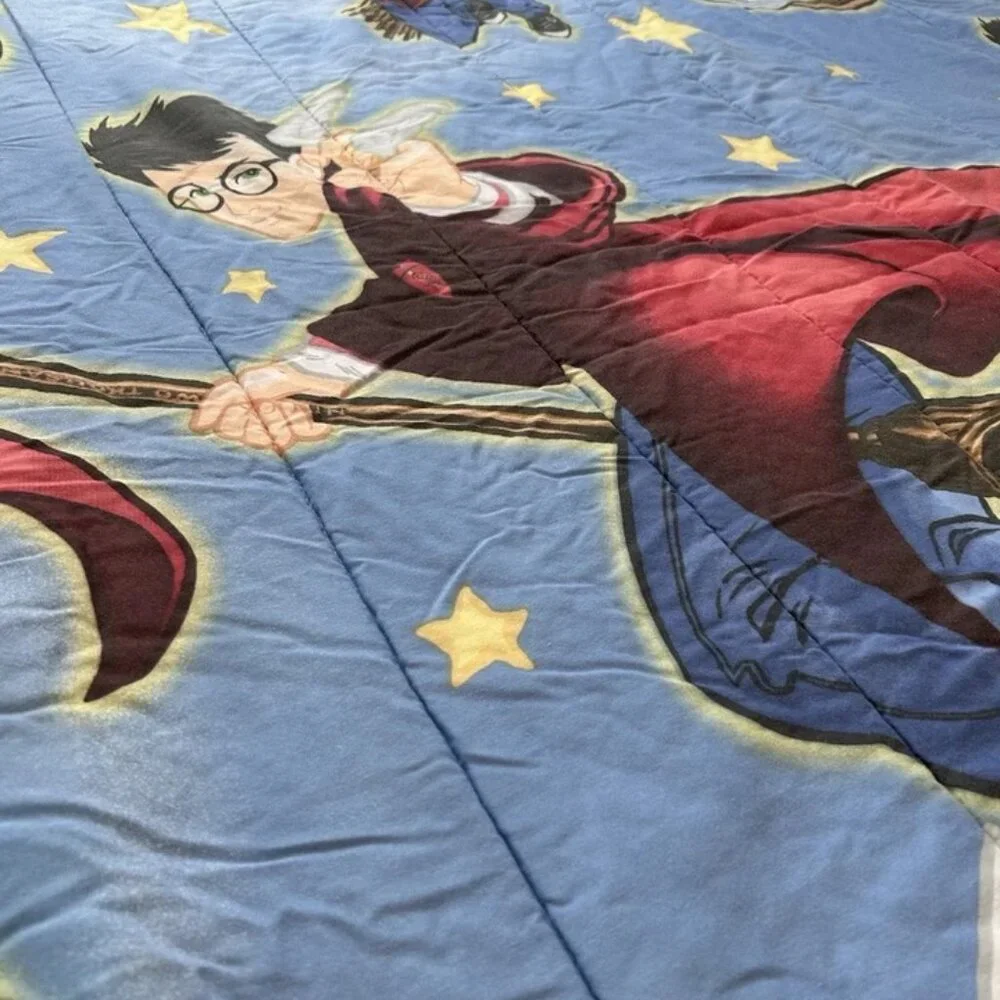 Vtg Harry Potter Quidditch Snitch Hedwig Double Sided Comforter & Pillow Case